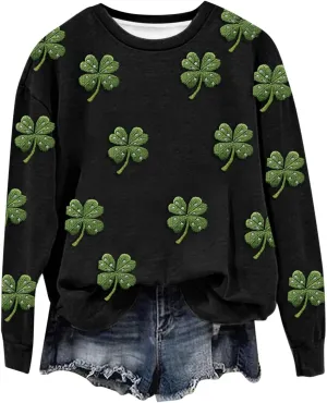 St. Patricks Day Shirts For Women Long Sleeve Crewneck Irish Sweatshirts Oversized Saint Patty's Pullover Tops