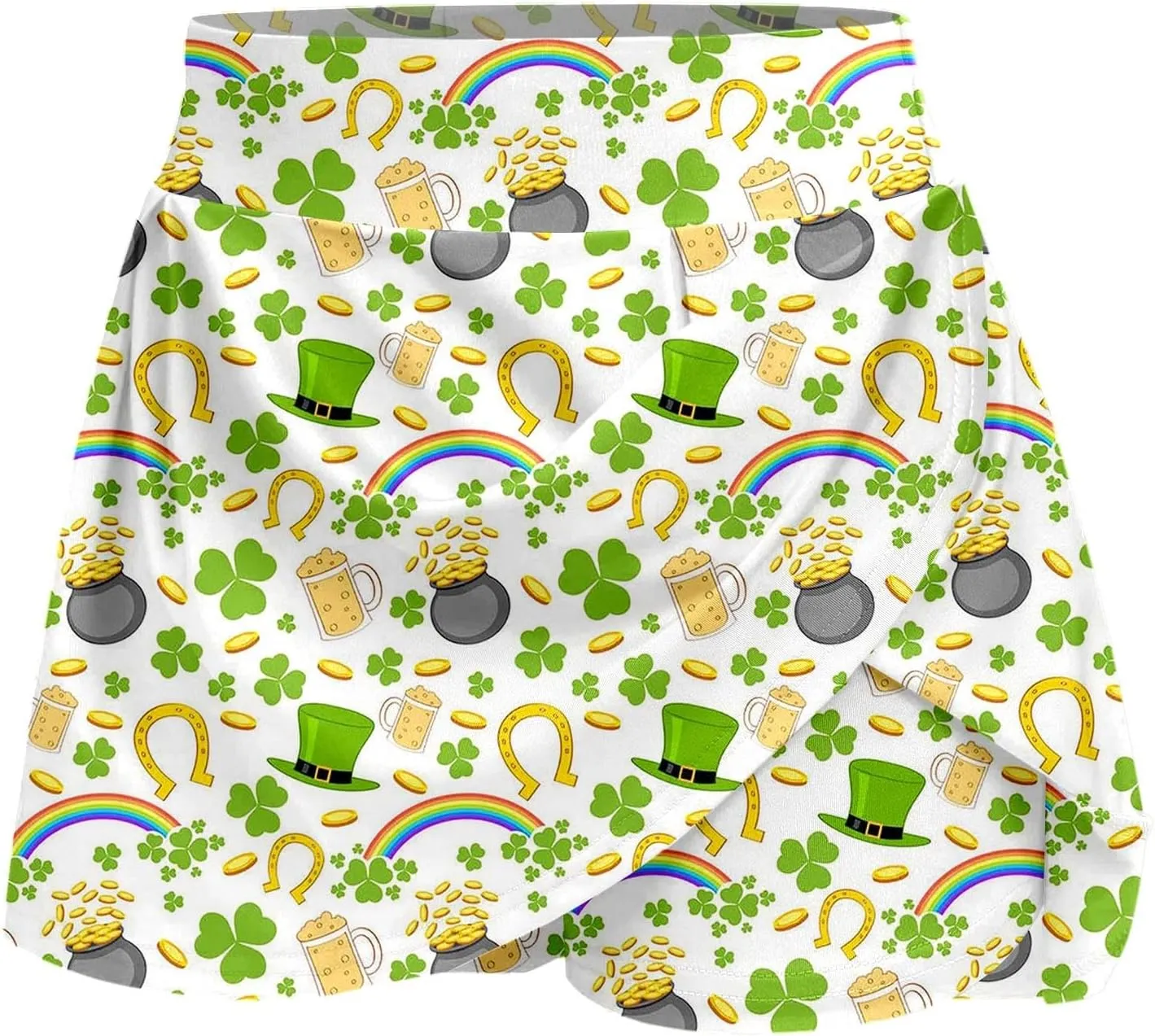 St Patricks Day Tennis Skirt for Women High Waisted Flowy Athletic Running Shorts Irish Shamrock Clover Yoga Skorts