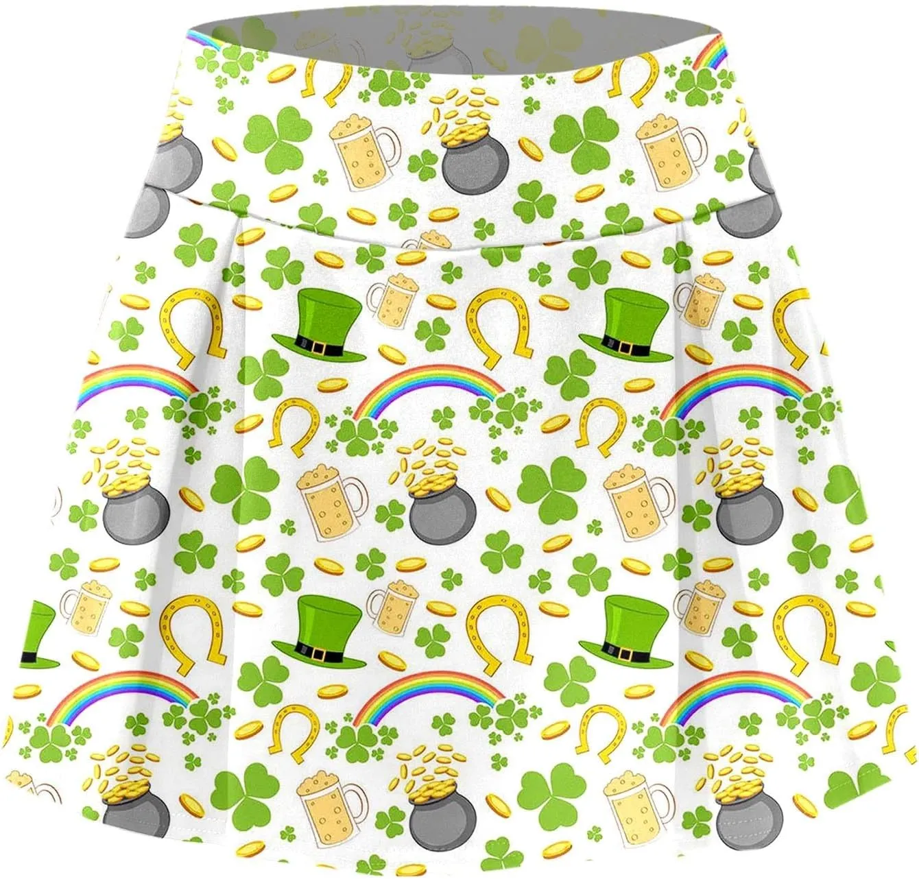 St Patricks Day Tennis Skirt for Women High Waisted Flowy Athletic Running Shorts Irish Shamrock Clover Yoga Skorts