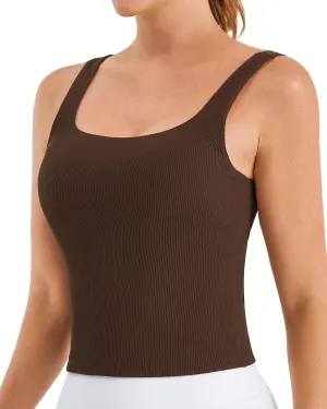 Stelle Women's Ribbed Tank Tops Seamless Padded Workout Crop Top Sleeveless Square Neck Cami Basic Shirts