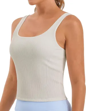 Stelle Women's Ribbed Tank Tops Seamless Padded Workout Crop Top Sleeveless Square Neck Cami Basic Shirts