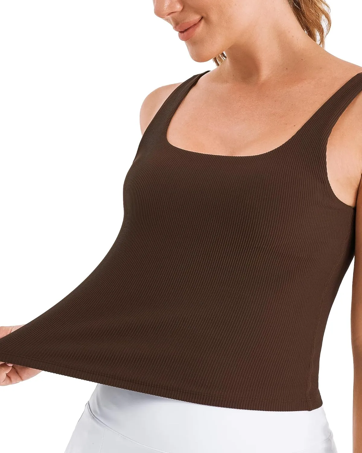 Stelle Women's Ribbed Tank Tops Seamless Padded Workout Crop Top Sleeveless Square Neck Cami Basic Shirts