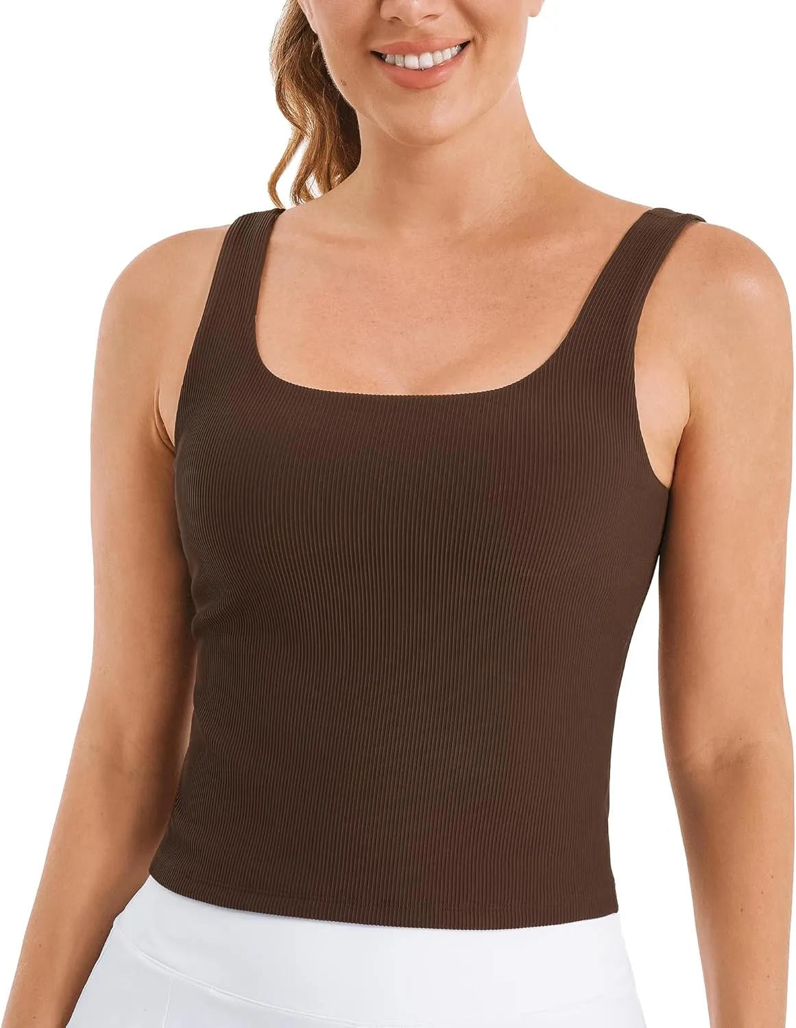 Stelle Women's Ribbed Tank Tops Seamless Padded Workout Crop Top Sleeveless Square Neck Cami Basic Shirts