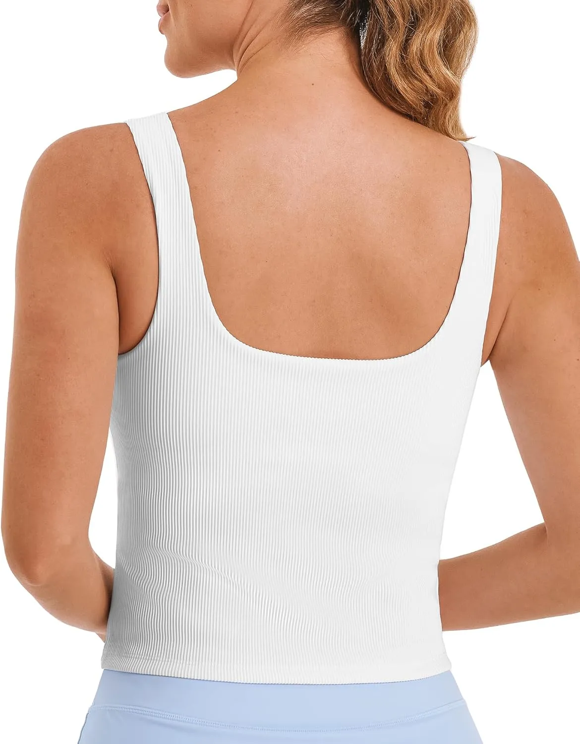 Stelle Women's Ribbed Tank Tops Seamless Padded Workout Crop Top Sleeveless Square Neck Cami Basic Shirts