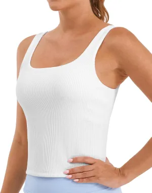 Stelle Women's Ribbed Tank Tops Seamless Padded Workout Crop Top Sleeveless Square Neck Cami Basic Shirts