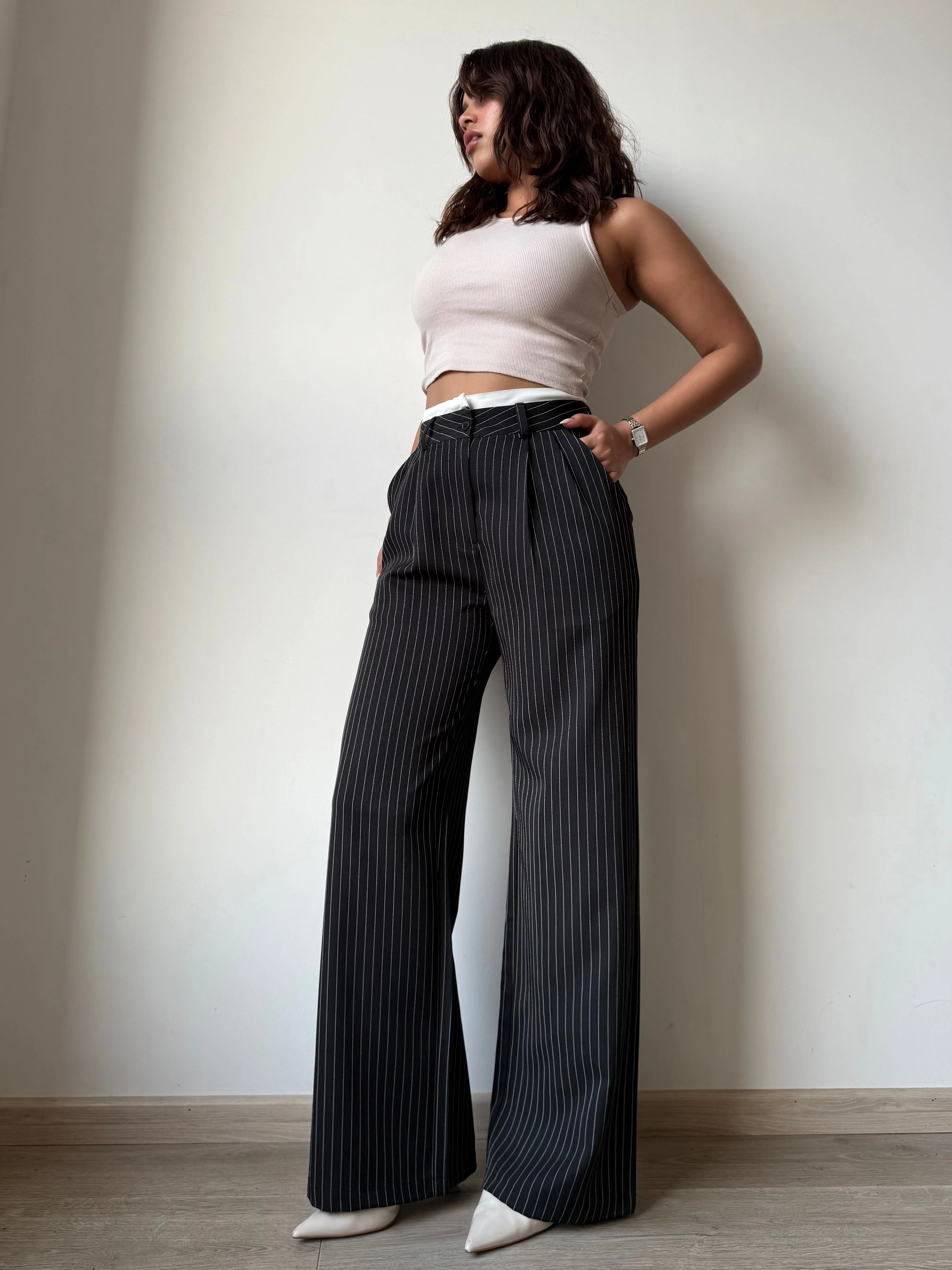 Striped Boxer Wide Leg Trousers