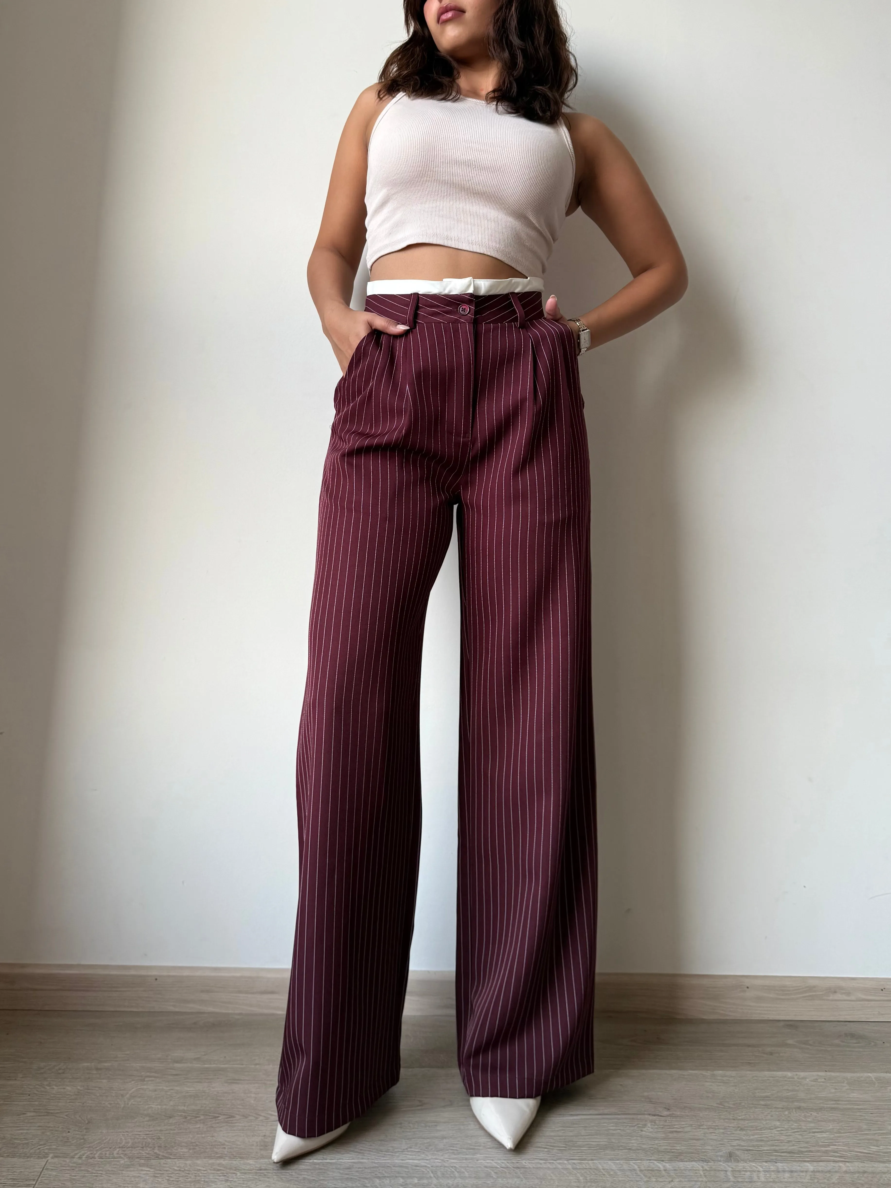 Striped Boxer Wide Leg Trousers
