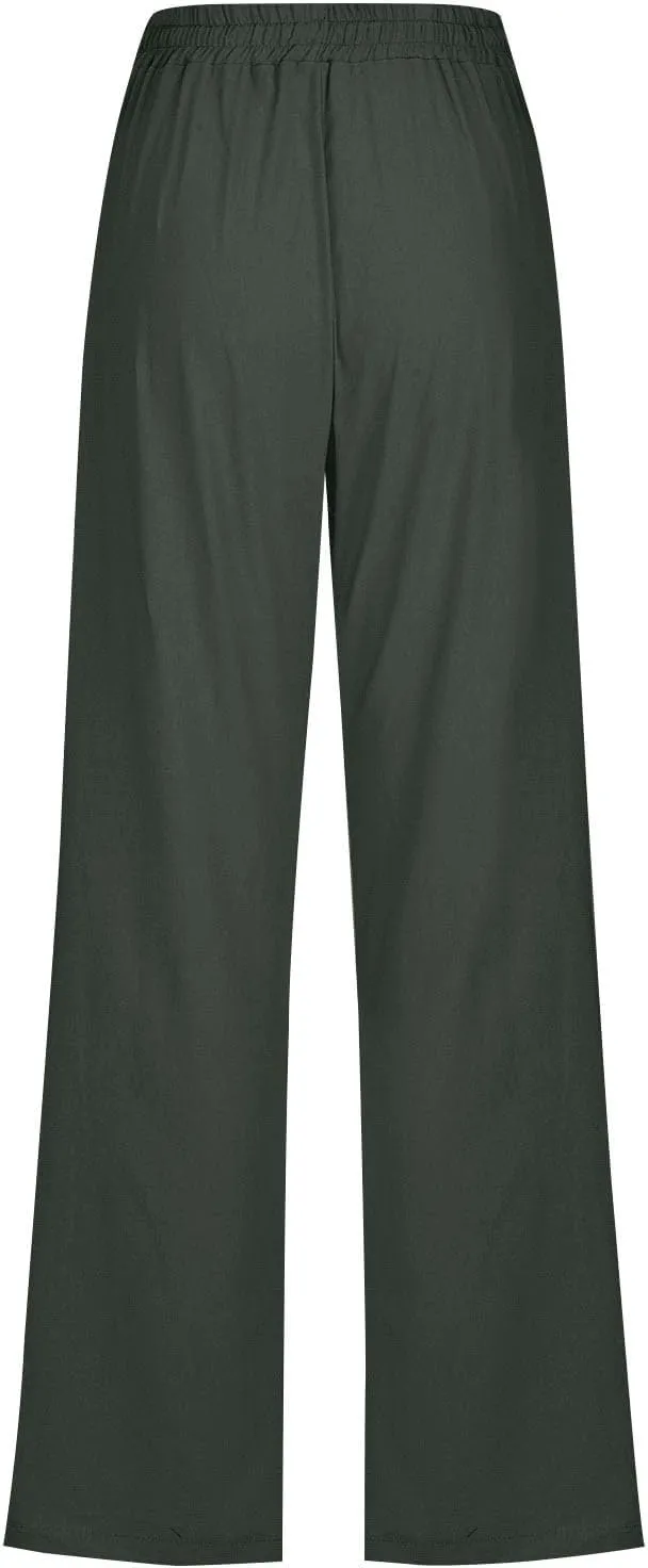 Summer Pants for Women 2025 Casual Drawstring High Waisted Palazzo Lounge Pants Beach Wide Leg Trousers with Pockets