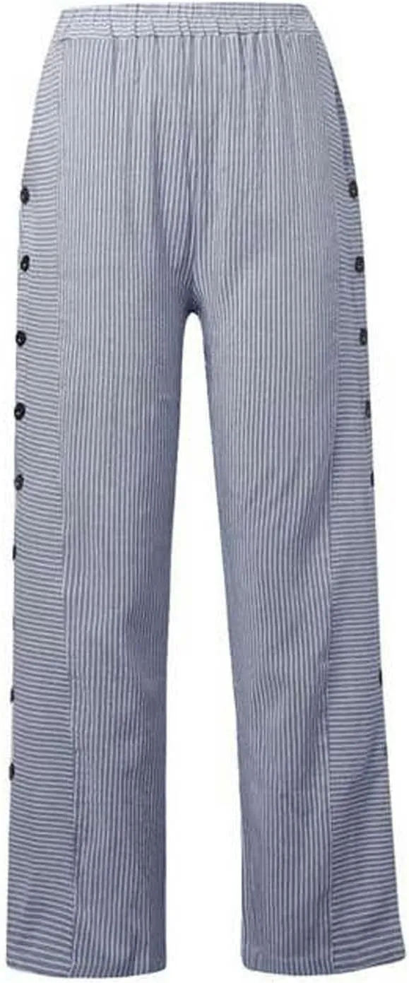 Summer Pants for Women Striped Printed Side Button Pants Baggy Elastic Waist Straight Leg Trousers with Pockets