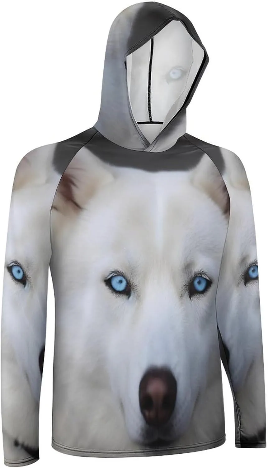 Sun Protection Shirt Long Sleeve Hoodie Blue Eyed White Husky Lightweight Rash Guard Quick Dry Sun Shirt for Outdoor