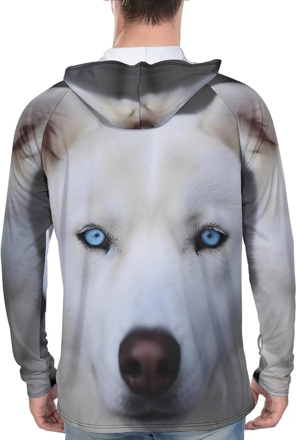 Sun Protection Shirt Long Sleeve Hoodie Blue Eyed White Husky Lightweight Rash Guard Quick Dry Sun Shirt for Outdoor