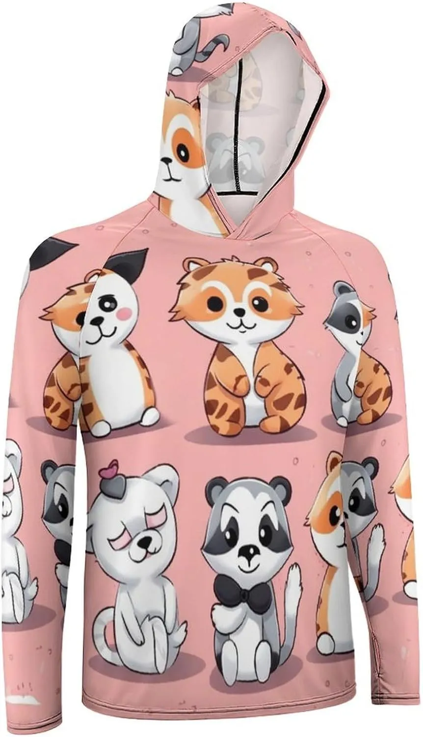 Sun Protection Shirt Long Sleeve Hoodie Hand Drawn Cute Animals Lightweight Rash Guard Quick Dry Sun Shirt for Outdoor