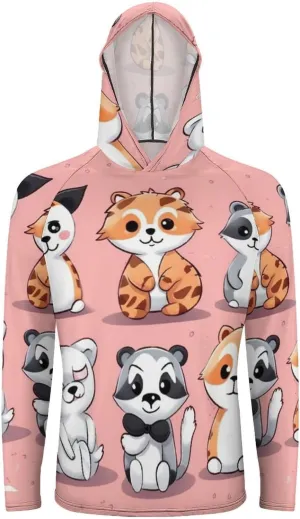 Sun Protection Shirt Long Sleeve Hoodie Hand Drawn Cute Animals Lightweight Rash Guard Quick Dry Sun Shirt for Outdoor