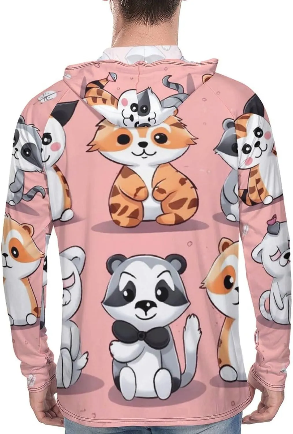 Sun Protection Shirt Long Sleeve Hoodie Hand Drawn Cute Animals Lightweight Rash Guard Quick Dry Sun Shirt for Outdoor