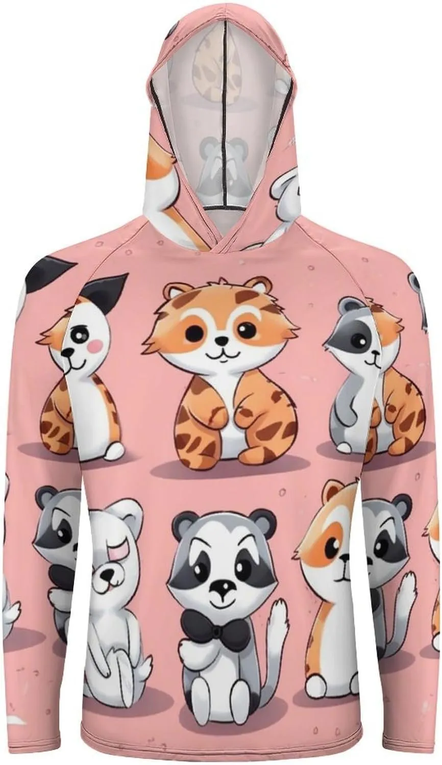 Sun Protection Shirt Long Sleeve Hoodie Hand Drawn Cute Animals Lightweight Rash Guard Quick Dry Sun Shirt for Outdoor