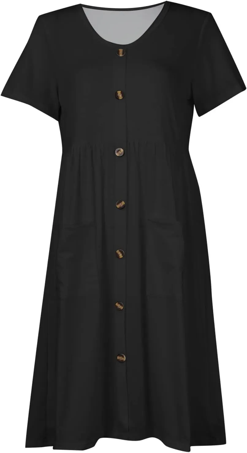 Sundresses for Women 2024,Women Summer Dresses Sleeveless Casual Swing Button Down Midi Dress with Pockets