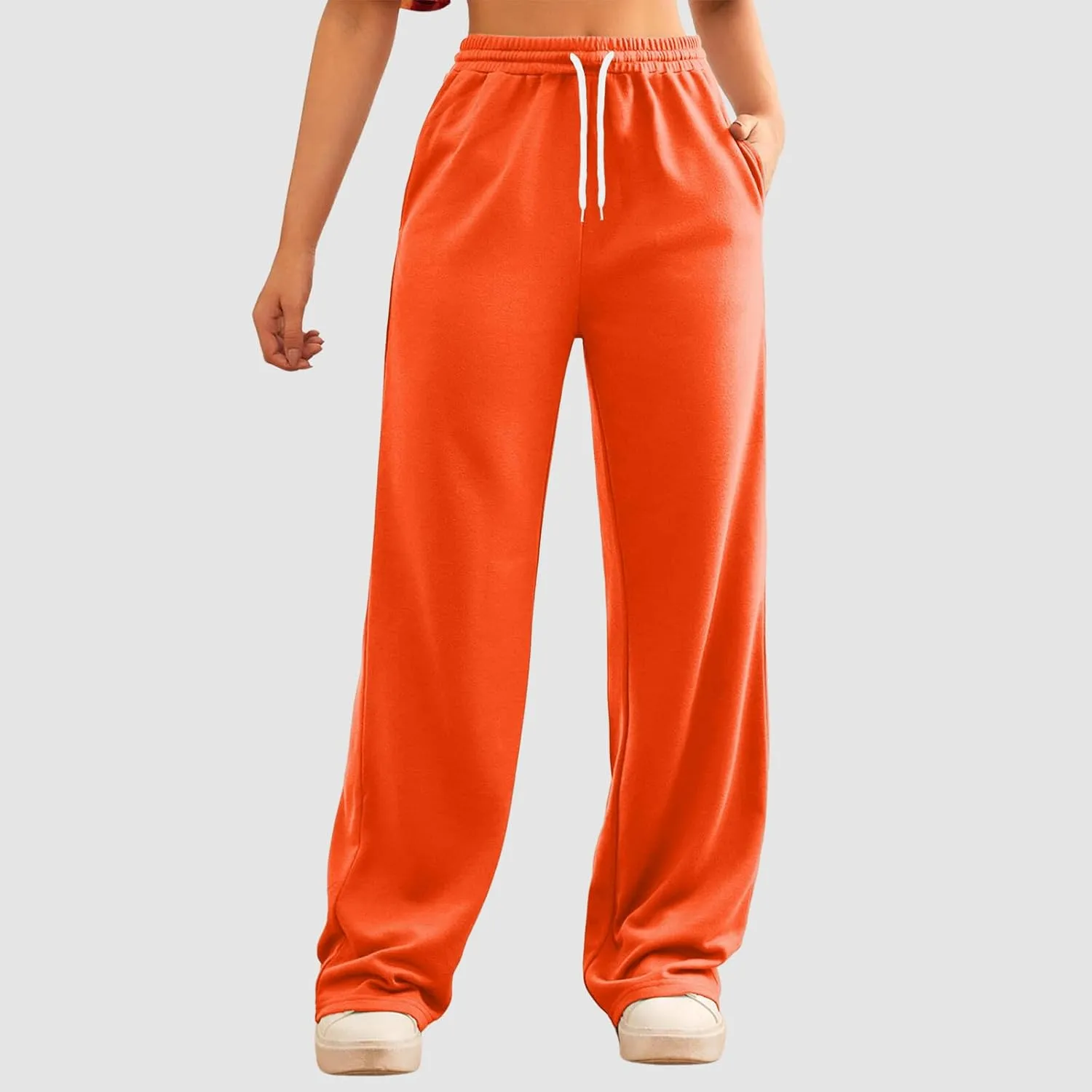 Sweatpants Women Casual Baggy Straight Pants Wide Leg Loose Elastic Waist Drawstring Dressy Trousers