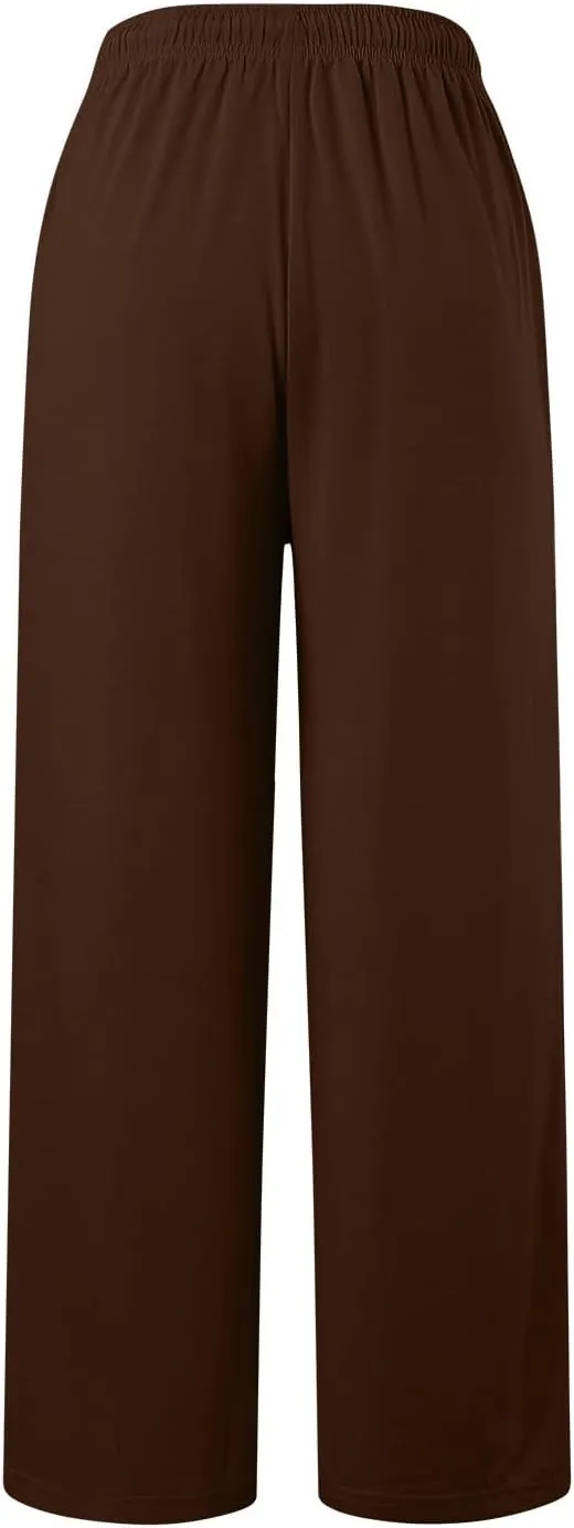Sweatpants Women Casual Baggy Straight Pants Wide Leg Loose Elastic Waist Drawstring Dressy Trousers