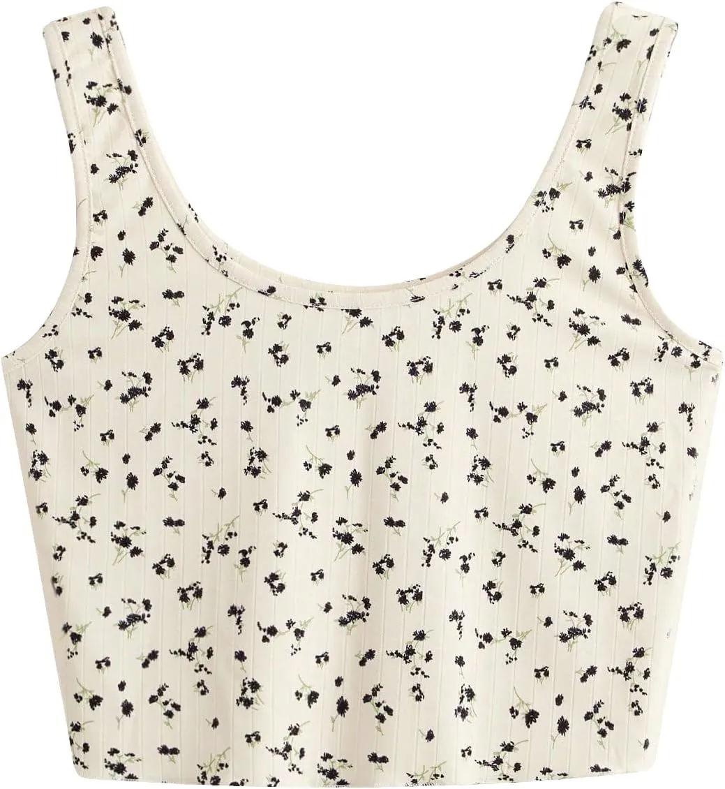 SweatyRocks Women's Casual Summer Floral Print Sleeveless Stretch Crop Tank Top