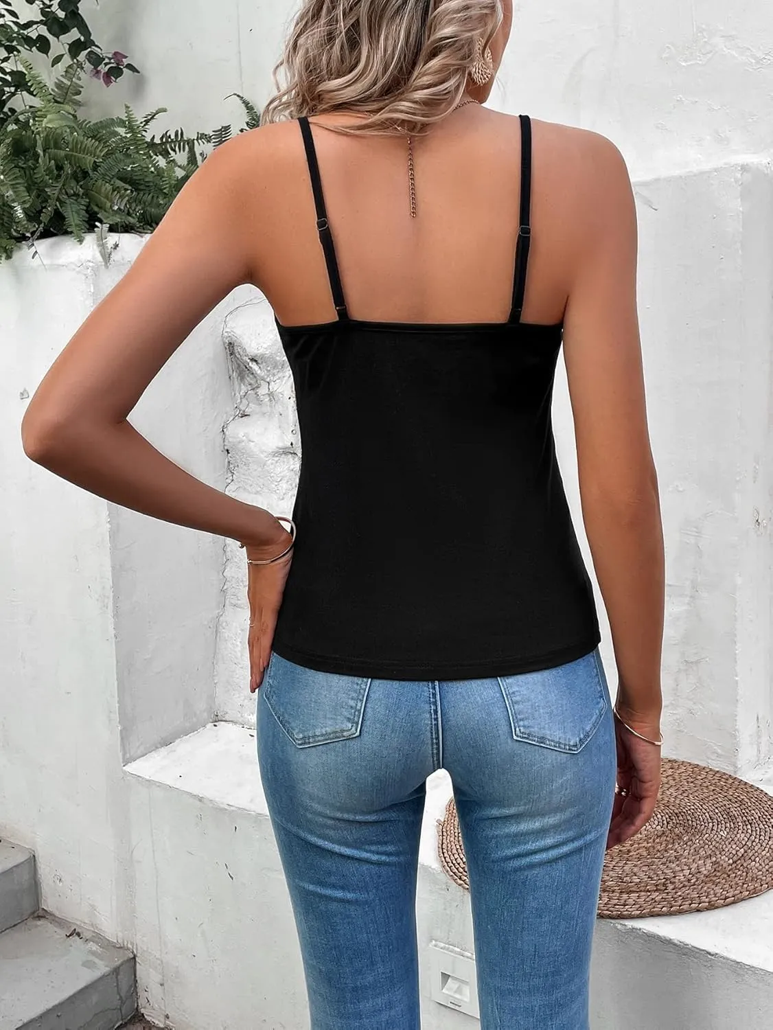SweatyRocks Women's Colorblock Sequin V Neck Sleeveless Cami Top Spaghetti Strap Camisole