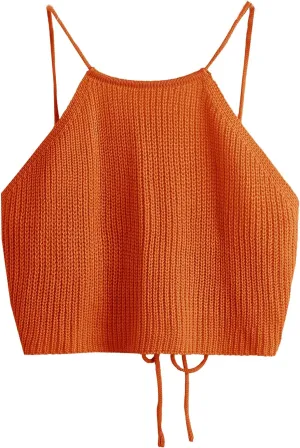 SweatyRocks Women's Sleeveless Space Dye Knit Camisole Criss Cross Backless Crop Top