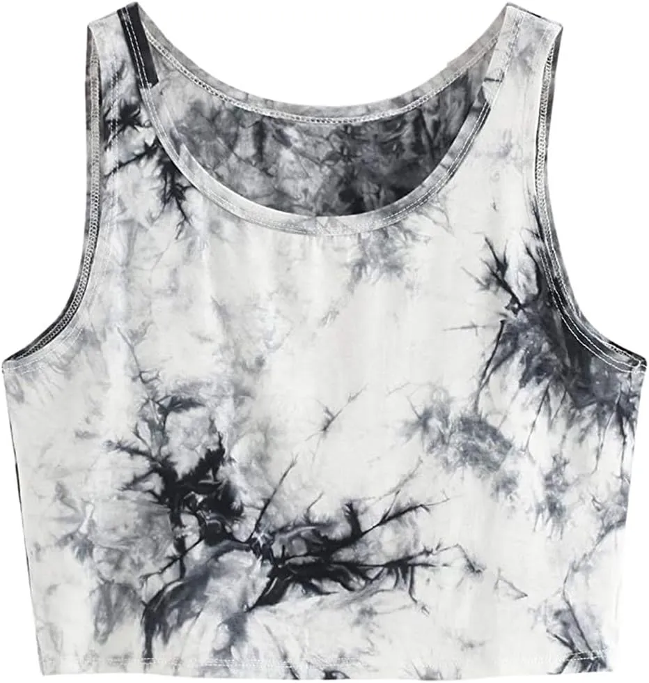 SweatyRocks Women's Tie Dye Sleeveless Workout Casual Cropped Tank Top Shirts