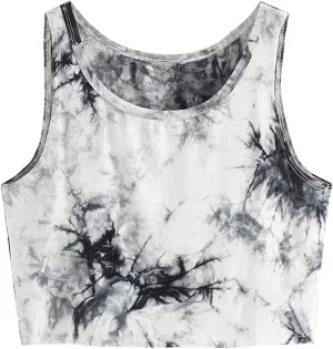 SweatyRocks Women's Tie Dye Sleeveless Workout Casual Cropped Tank Top Shirts