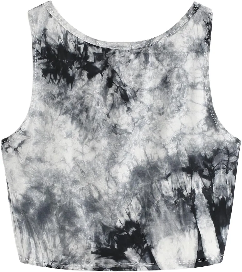 SweatyRocks Women's Tie Dye Sleeveless Workout Casual Cropped Tank Top Shirts