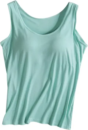Tank Top with Built in Bra for Women Sleeveless Workout Tops Shelf Bra Tank Tops Soft Sleep Racerback Camis Yoga Shirt