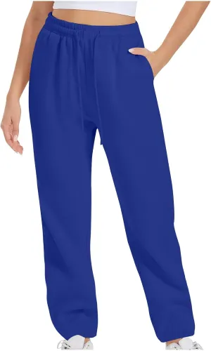TARIENDY Women's High Waist Pants Casual Solid Color Sports Trousers Elastic-Lace-Up Sweatpants Comfy Long Pant with Pocket