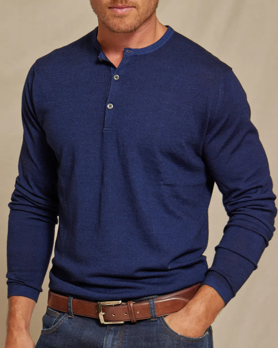 The Maxwell - LS Lightweight MERINOmax Henley Sweater - Navy