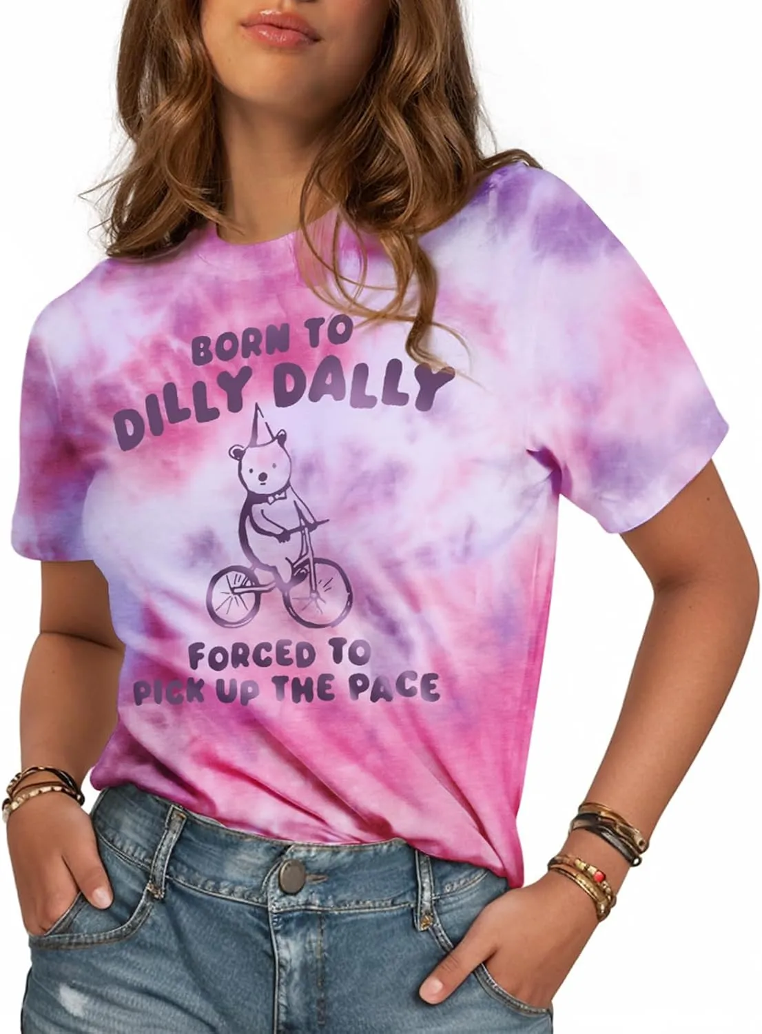 Tie Dye Shirt Women - Novelty Tie Dye T Shirt Short Sleeve Round Neck Casual Trendy Graphic Tee for Girls