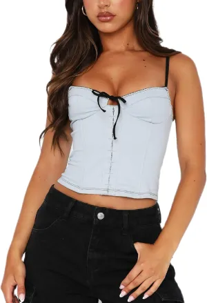 Tie Front Tank Tops for Women Y2k Spaghetti Strap Going Out Cami Crop Top Sexy Backless Cute Summer Camisoles