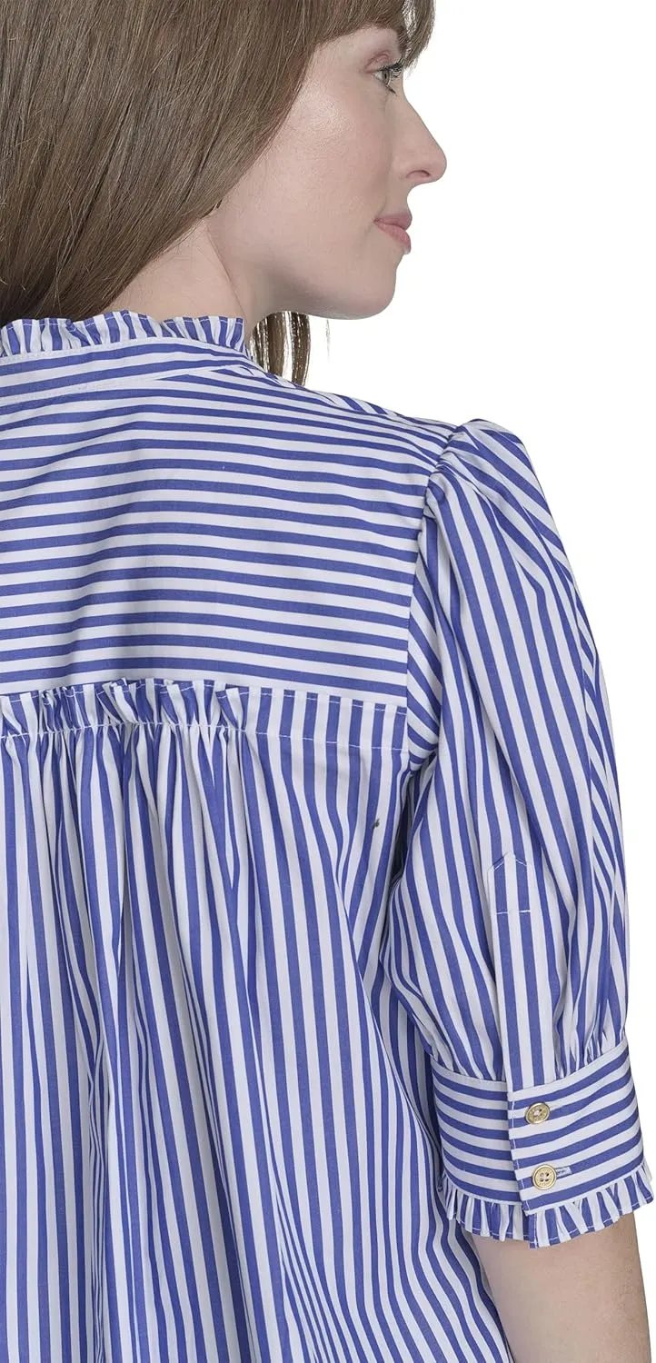 Tommy Hilfiger Women's Short Sleeve Ruffle Neck Button Front Shirt