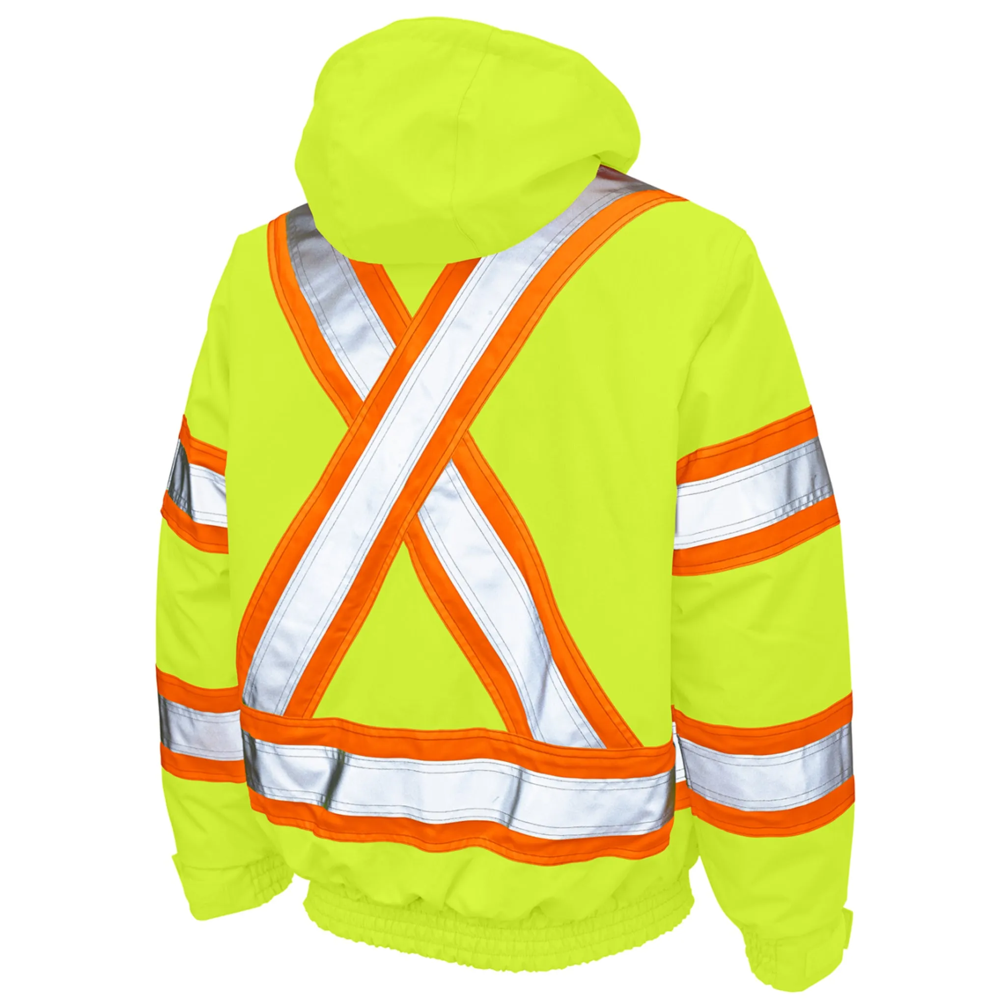 Tough Duck Men's Hi Vis Safety Bomber Jacket SJ20 - CSA Poly/PU, 300D Ripstop, Insulated, Waterproof, Breathable, Reflective, Adjustable, Durable Workwear | Sizes XS-5XL