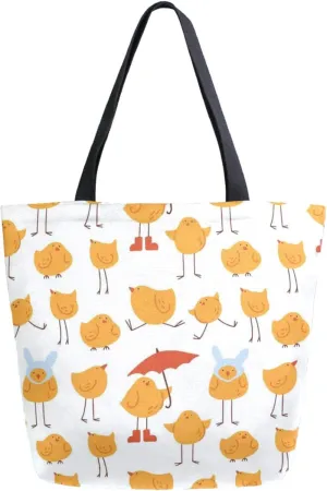 Trendy Extra Large Shoulder Grocery Tote Bag, Funny Many Little Yelow Birds Canvas Daily Handle Bag for Gym Yoga Weekender Picnic Beach Travel Kitchen Reusable Market Shopping