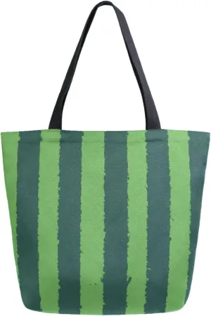 Trendy Extra Large Shoulder Grocery Tote Bag, Watermelon Green Stripe Background Canvas Daily Handle Bag for Gym Yoga Weekender Picnic Beach Travel Kitchen Reusable Market Shopping