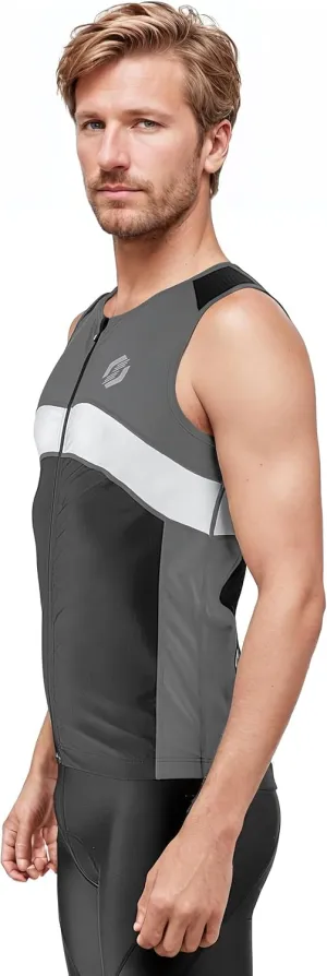 Tri Top Men - Sleeveless Mens Triathlon Top  PRO Premium FX Material - 3 Pocket Triathlon Shirts for Men