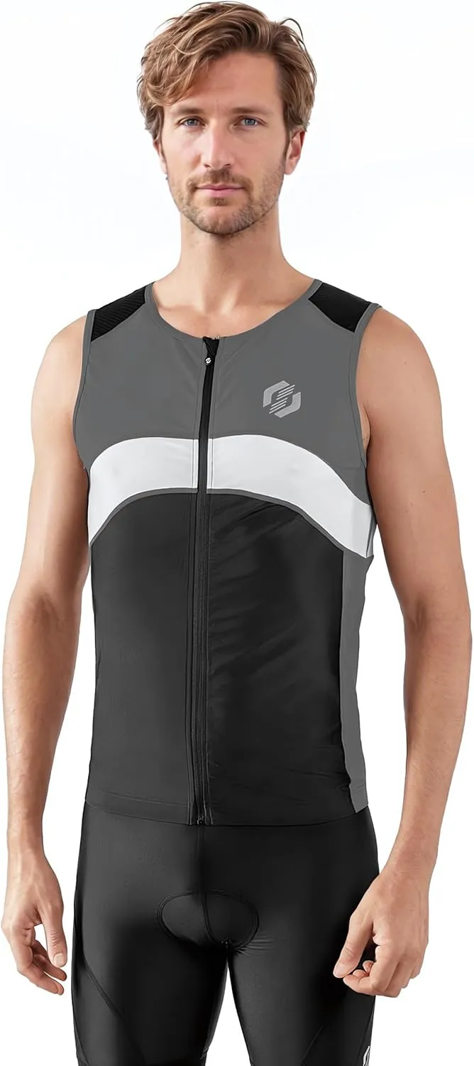 Tri Top Men - Sleeveless Mens Triathlon Top  PRO Premium FX Material - 3 Pocket Triathlon Shirts for Men