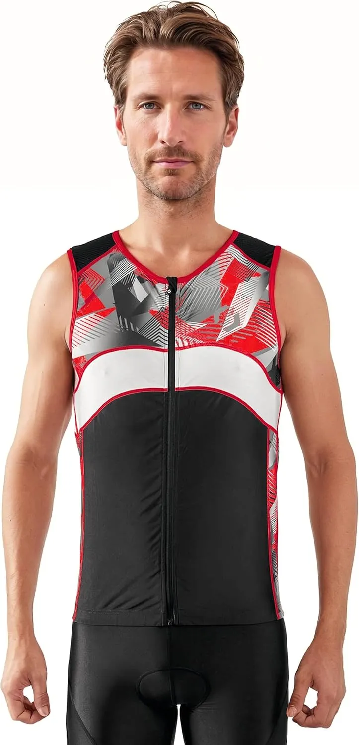 Tri Top Men - Sleeveless Mens Triathlon Top  PRO Premium FX Material - 3 Pocket Triathlon Shirts for Men