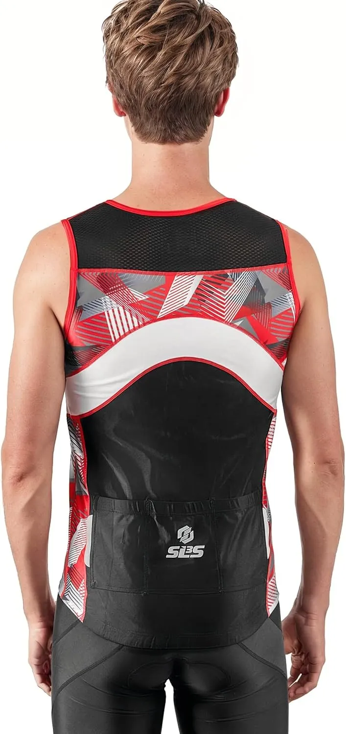Tri Top Men - Sleeveless Mens Triathlon Top  PRO Premium FX Material - 3 Pocket Triathlon Shirts for Men
