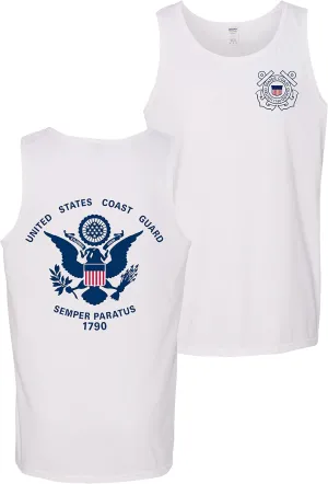 USCG US Coast Guard Flag Front & Back Tank Top White Shirt