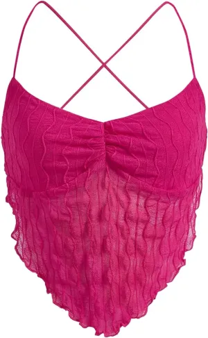 Verdusa Women's Criss Cross Backless Strappy Asymmetrical Hem Crop Cami Top