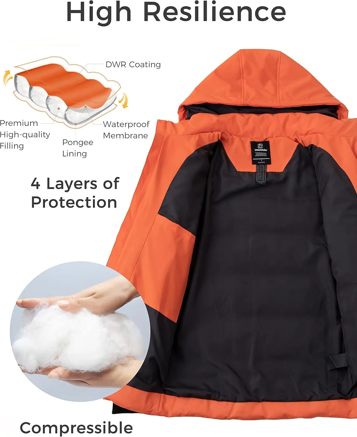 wantdo Men's Thicken Puffer Jacket Padded Waterproof Warm Winter Coat with Hood