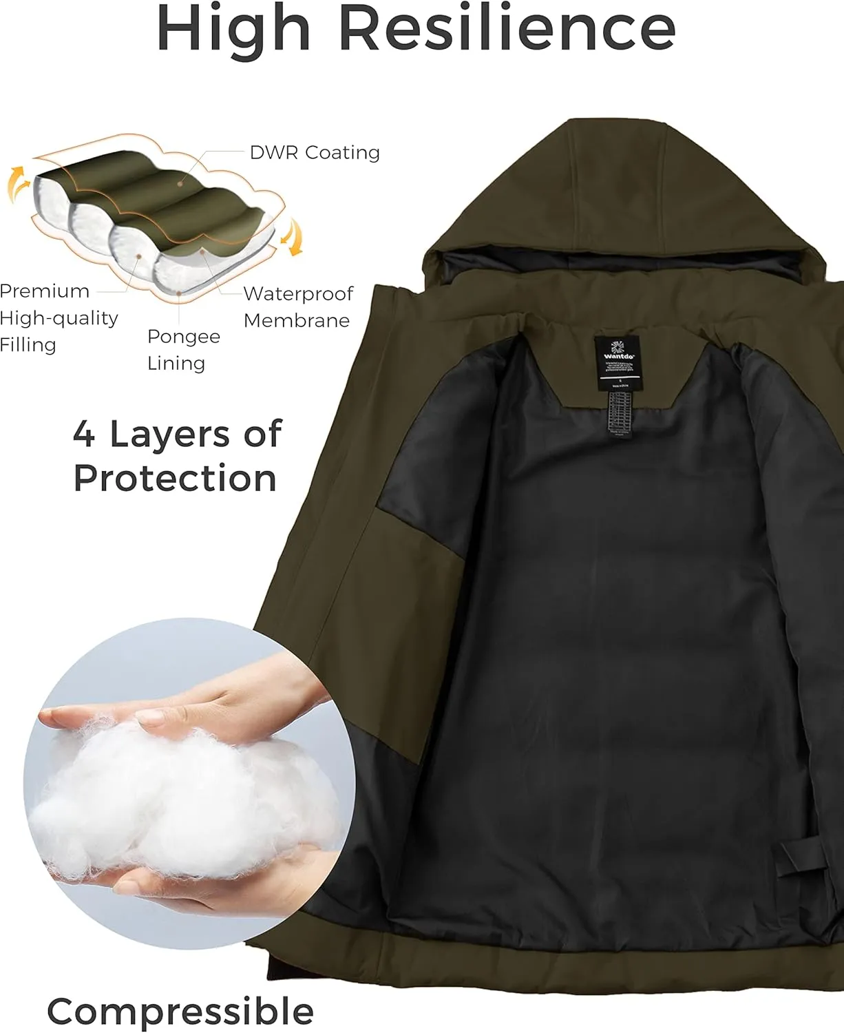 wantdo Men's Thicken Puffer Jacket Padded Waterproof Warm Winter Coat with Hood