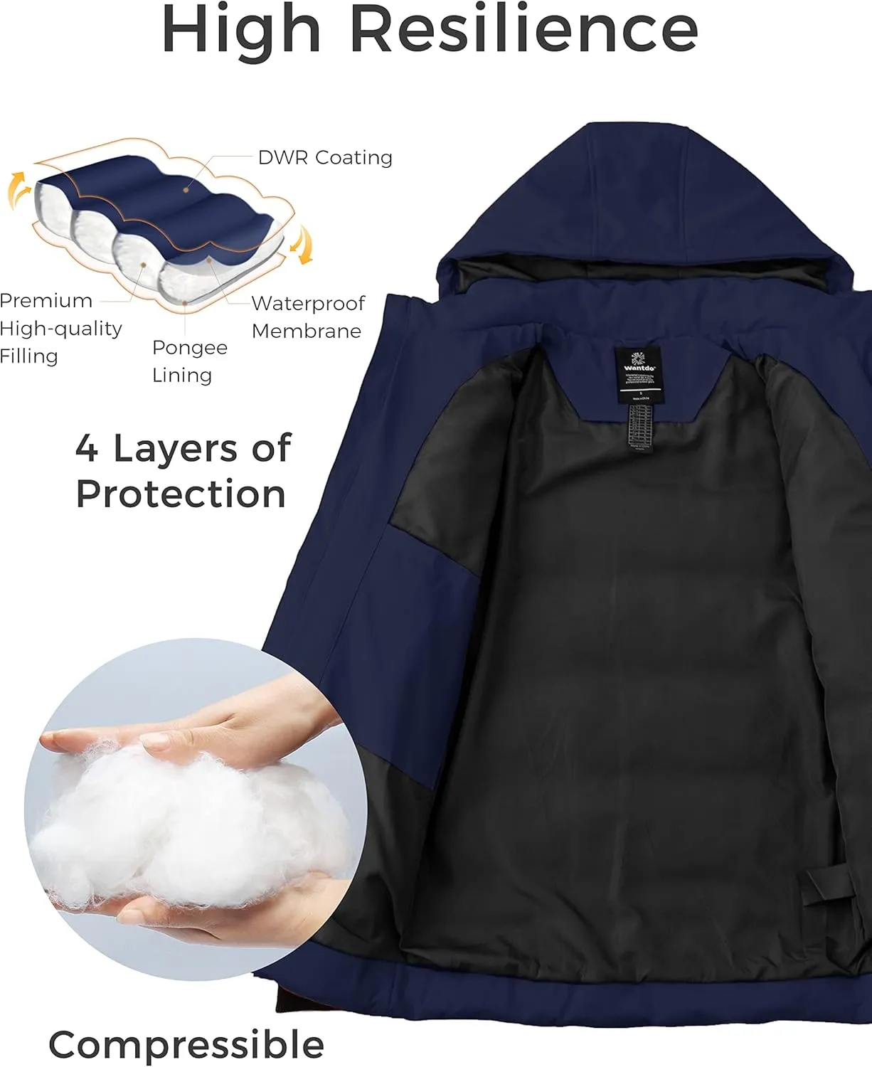 wantdo Men's Thicken Puffer Jacket Padded Waterproof Warm Winter Coat with Hood