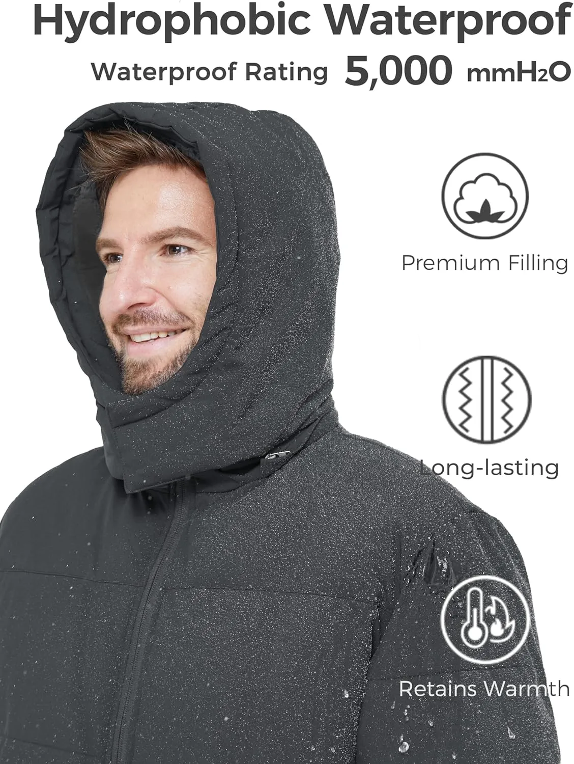 wantdo Men's Warm Puffer Jacket Thicken Waterproof Winter Coat with Detachable Hood