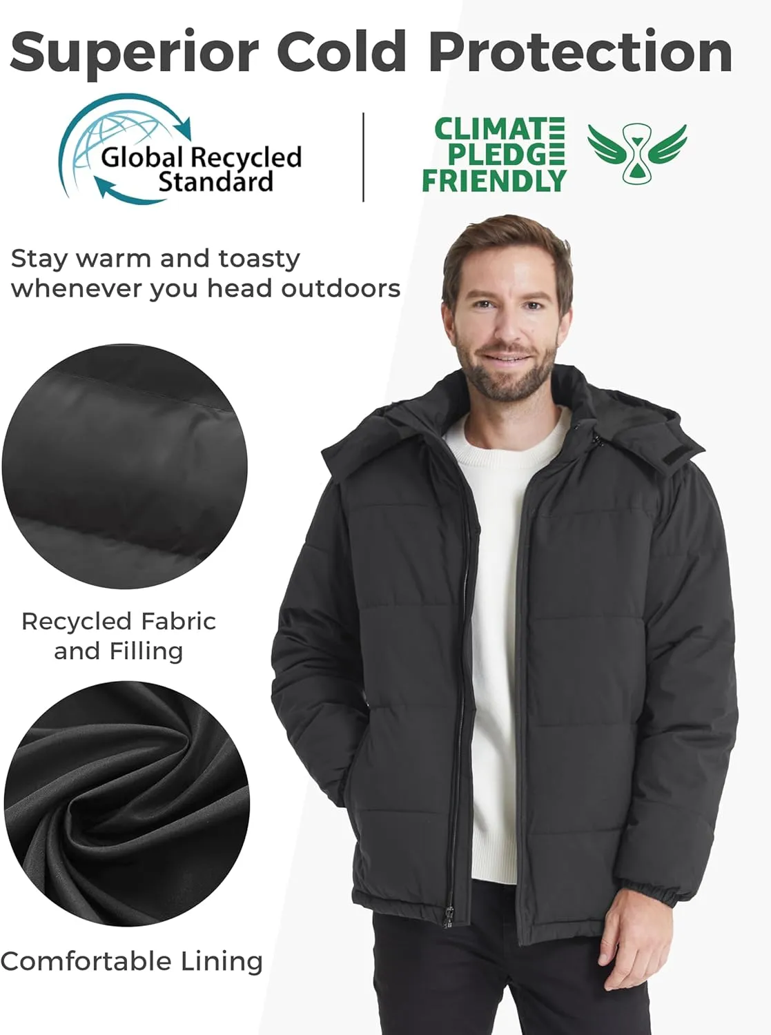 wantdo Men's Warm Puffer Jacket Thicken Waterproof Winter Coat with Detachable Hood