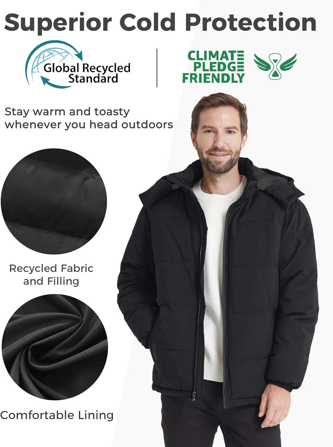 wantdo Men's Warm Puffer Jacket Thicken Waterproof Winter Coat with Detachable Hood