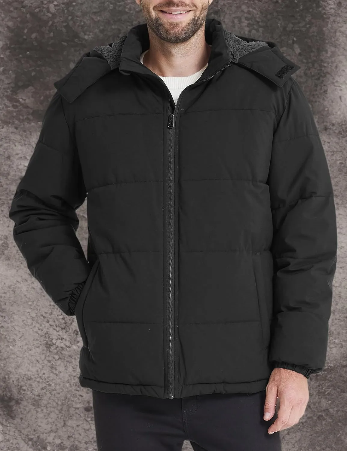 wantdo Men's Warm Puffer Jacket Thicken Waterproof Winter Coat with Detachable Hood
